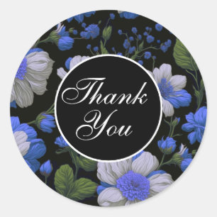 Elegant zilveren blauw wit elegante retro bloemen ronde sticker