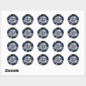 Elegant zilveren blauw wit elegante retro bloemen ronde sticker (Vel)