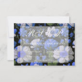 Elegant zilveren blauw wit elegante retro bloemen RSVP kaartje (Voorkant)