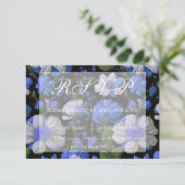 Elegant zilveren blauw wit elegante retro bloemen RSVP kaartje (Staand voorkant)