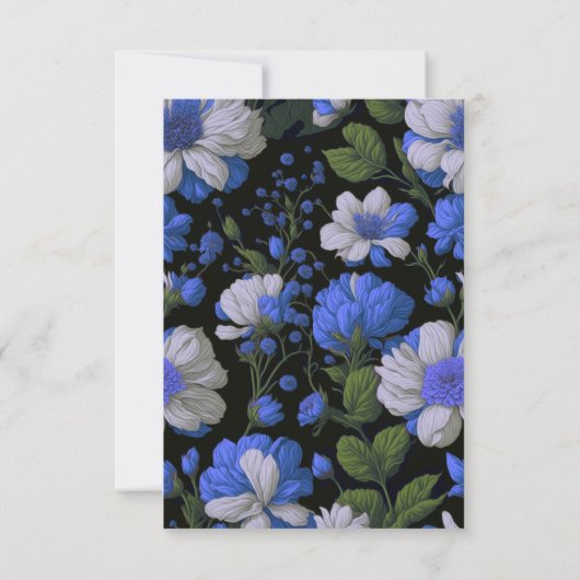 Elegant zilveren blauw wit elegante retro bloemen RSVP kaartje (Achterkant)