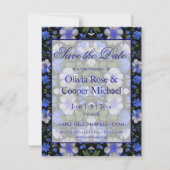 Elegant zilveren blauw wit elegante retro bloemen save the date (Voorkant)