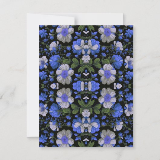Elegant zilveren blauw wit elegante retro bloemen save the date (Achterkant)