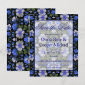Elegant zilveren blauw wit elegante retro bloemen save the date (Voorkant / Achterkant)