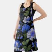 Elegant zilveren blauw wit elegante retro bloemen schort (Insitu)