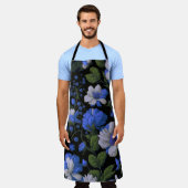 Elegant zilveren blauw wit elegante retro bloemen schort (Gedragen)