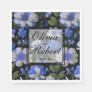 Elegant zilveren blauw wit elegante retro bloemen servet
