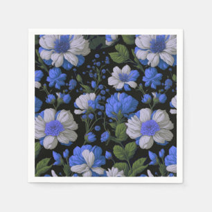 Elegant zilveren blauw wit elegante retro bloemen servet
