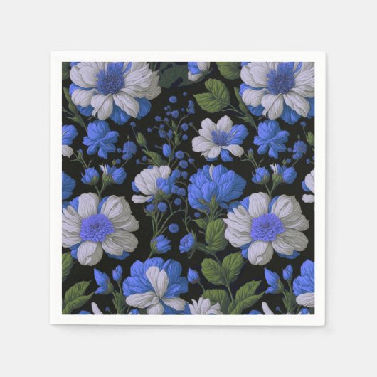 Elegant zilveren blauw wit elegante retro bloemen servet (Voorkant)
