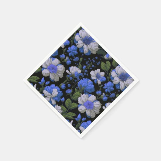Elegant zilveren blauw wit elegante retro bloemen servet (Hoek)