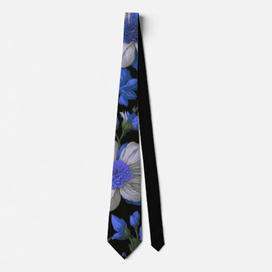 Elegant zilveren blauw wit elegante retro bloemen stropdas (Voorkant)