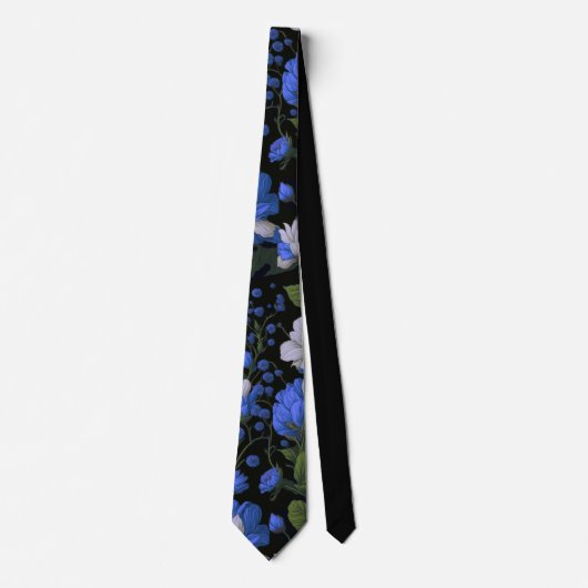 Elegant zilveren blauw wit elegante retro bloemen stropdas (Voorkant)
