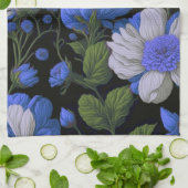 Elegant zilveren blauw wit elegante retro bloemen theedoek (Gevouwen)