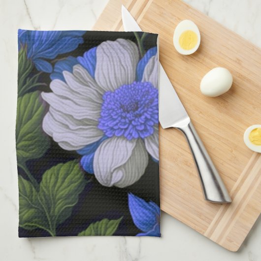 Elegant zilveren blauw wit elegante retro bloemen theedoek (Quarter Fold)