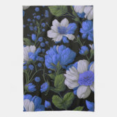 Elegant zilveren blauw wit elegante retro bloemen theedoek (Verticaal)