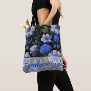 Elegant zilveren blauw wit elegante retro bloemen tote bag