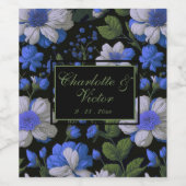 Elegant zilveren blauw wit elegante retro bloemen wijn etiket (Enkel label)