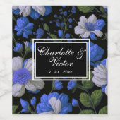 Elegant zilveren blauw wit elegante retro bloemen wijn etiket (Enkel label)