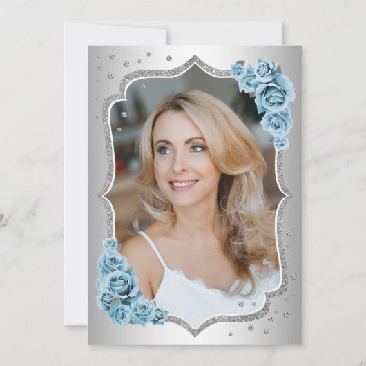 Elegant Zilveren Blauw Zwart Foto 50e Verjaardag Kaart (Achterkant)