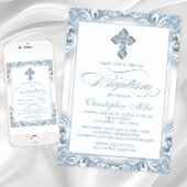 Elegant zilveren blauwe doop kaart