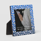 Elegant Zilveren Blauwe Hart Diamant Eerste Kerstm Fotoplaat (Voorkant)