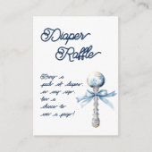 Elegant Zilveren Blauwe Rattle Bow Baby Luier Raff Informatiekaartje (Voorkant)