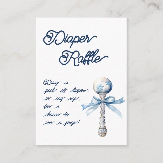 Elegant Zilveren Blauwe Rattle Bow Baby Luier Raff Informatiekaartje (Voorkant)