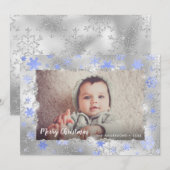 Elegant zilveren blauwe sneeuwvlokken, aangepaste  feestdagenkaart (Voorkant / Achterkant)