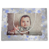 Elegant zilveren blauwe sneeuwvlokken, aangepaste  groot cadeauzakje (Voorkant)