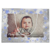 Elegant zilveren blauwe sneeuwvlokken, aangepaste  groot cadeauzakje (Achterkant)