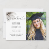Elegant Zilveren Bloemen Afstuderen Foto Aankondiging (Voorkant)