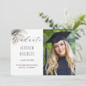 Elegant Zilveren Bloemen Afstuderen Foto Aankondiging (Staand voorkant)