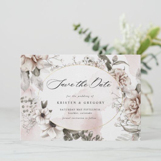 elegant zilveren bloesfoto, behalve de datum kaart (Staand voorkant)