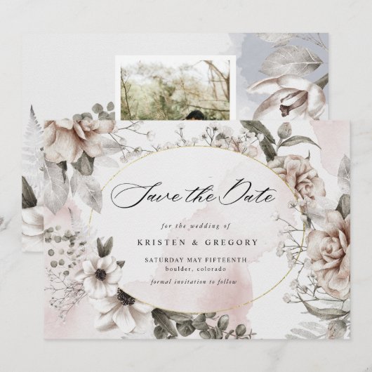 elegant zilveren bloesfoto, behalve de datum kaart (Voorkant / Achterkant)