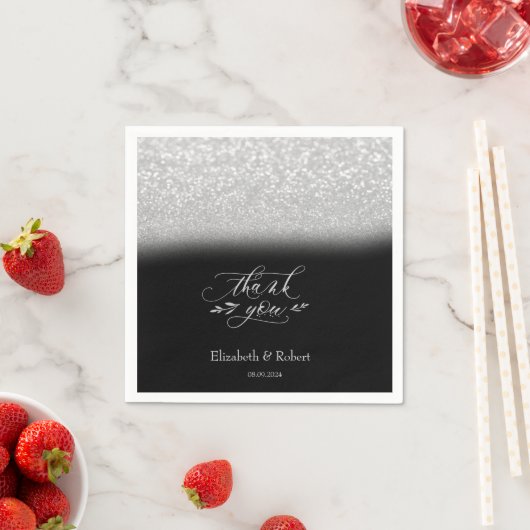 Elegant zilveren bokeh zwart bedankje servet (Insitu)