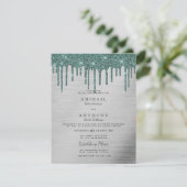 Elegant zilveren bosgroene glitter druipt bruiloft kaart (Staand voorkant)