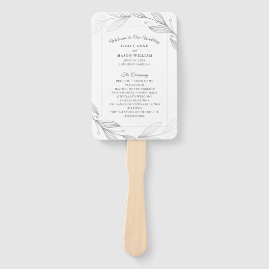 Elegant zilveren botanische bladeren bruiloft prog handwaaier (Voorkant)