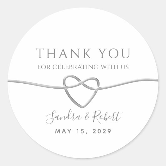 Elegant zilveren bruiloft dank u gunst ronde sticker (Voorkant)