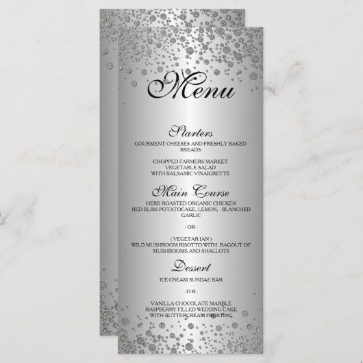 Elegant zilveren bruiloft Menu (Voorkant / Achterkant)