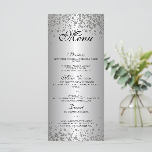 Elegant zilveren bruiloft Menu (Staand voorkant)