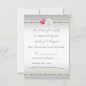 Elegant zilveren damast en roze roos RSVP (Achterkant)