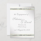 Elegant zilveren damast en roze rose Verloving Aankondiging (Achterkant)