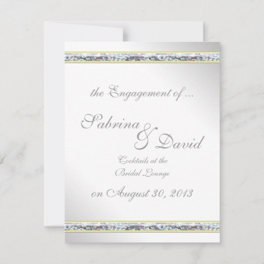 Elegant zilveren damast en roze rose Verloving Aankondiging (Achterkant)