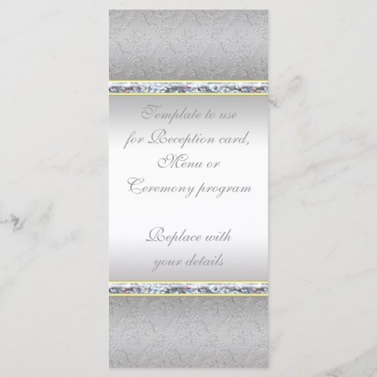Elegant zilveren damast en roze roze roze roze mon programmakaart (Achterkant)