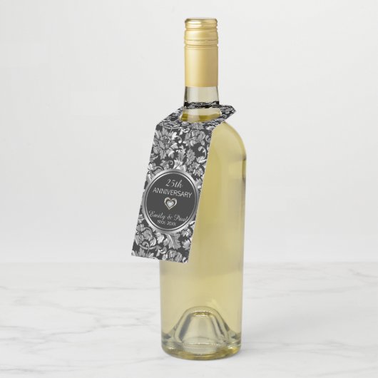 Elegant zilveren damast flessenhanger (Schuin)