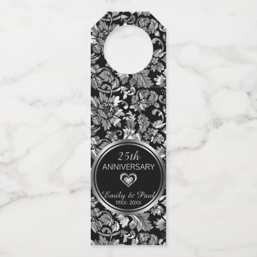 Elegant zilveren damast flessenhanger (Achterkant)