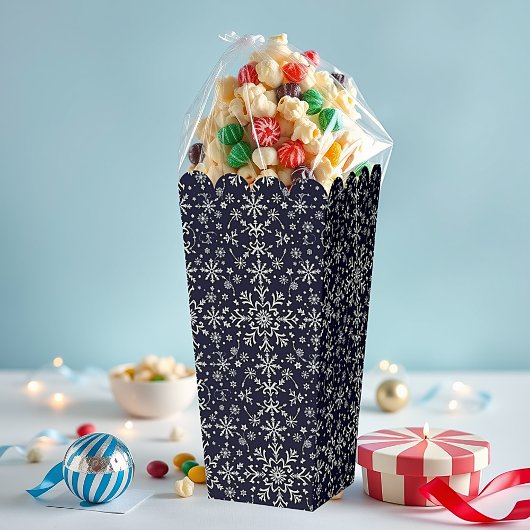 Elegant zilveren en blauwe sneeuwvlokken patroon bedankdoosjes