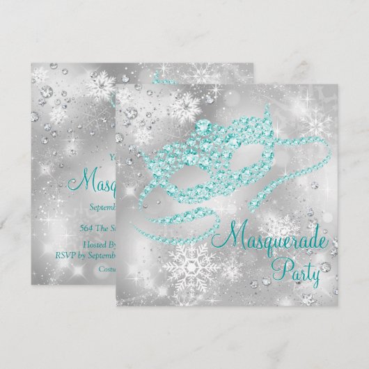 Elegant zilveren en Blauwgroen blauw Masquerade Pa Kaart (Voorkant / Achterkant)