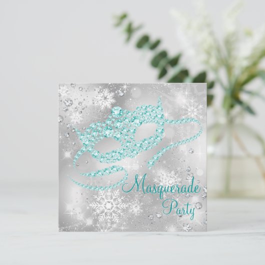 Elegant zilveren en Blauwgroen blauw Masquerade Pa Kaart (Staand voorkant)