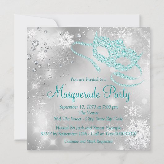 Elegant zilveren en Blauwgroen blauw Masquerade Pa Kaart (Achterkant)